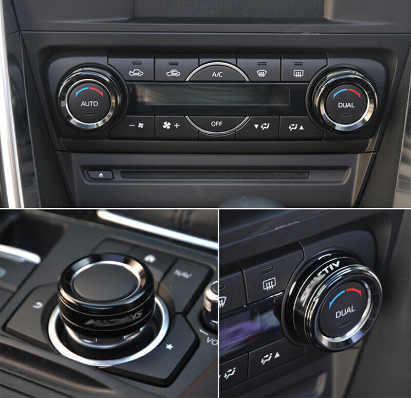 for Mazda CX-5 2017-21 Black Aluminum Central Console AC button Knob Cover Trim