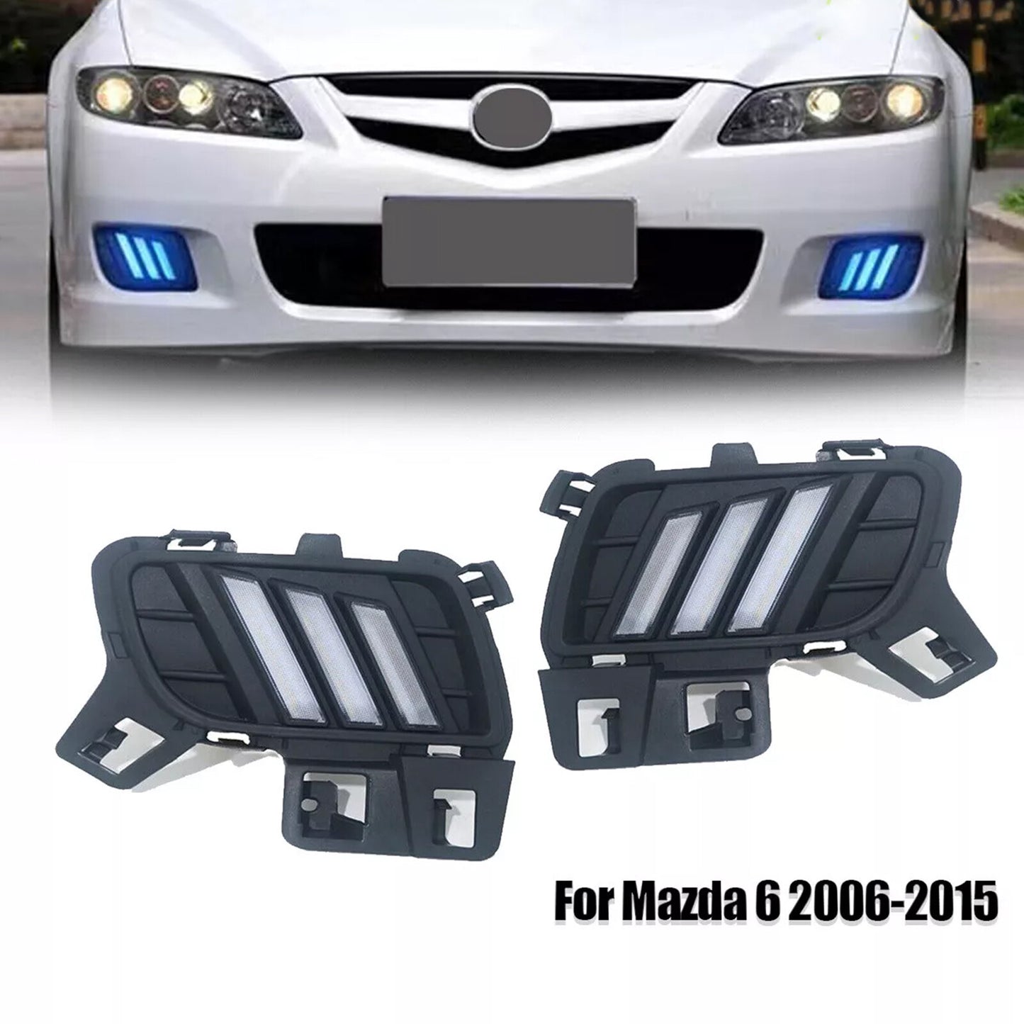 2-Piece Pack of new LED DRL Daytime Running Lights, Fog Lights, and Bumpers for Mazda Models 2006-2015 (No. 6)