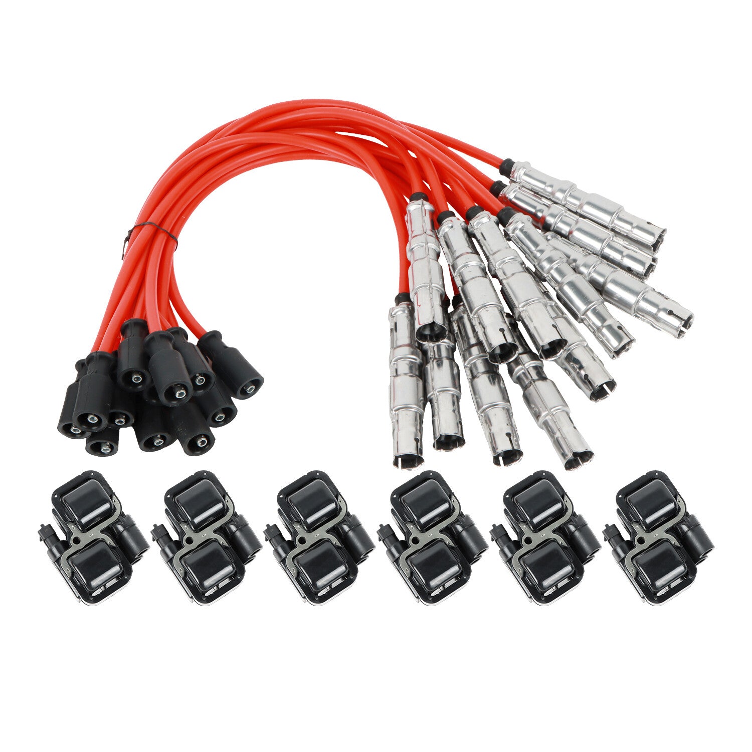 6pcs Spark Coils  12Pcs Plug Wire Sets for Mercedes-Benz C CL CLK ML Class