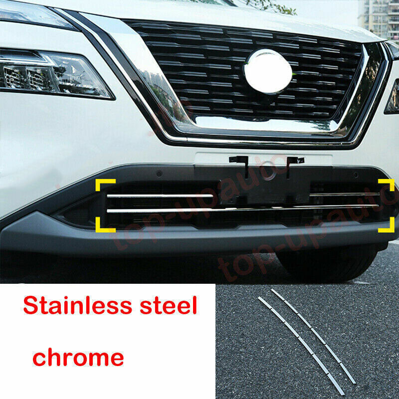 for Nissan Rogue 2021-2023 Steel Chrome Front Center Grille Grill Cover Trim 2PC
