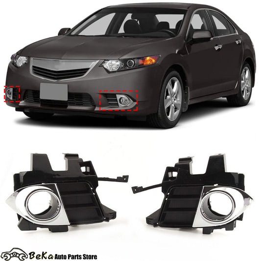 pair of chrome trim pieces for the front bumper fog light covers of the for Acura TSX 2.4L 2011-2014.
