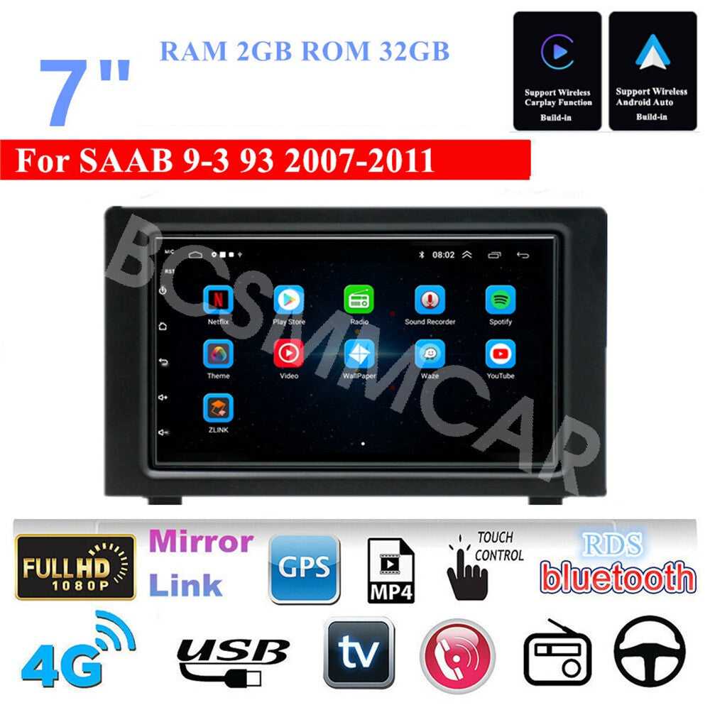 Fit for Saab 9-3 93 2007-2011 For Apple CarPlay Android 13 Car Stereo Radio GPS