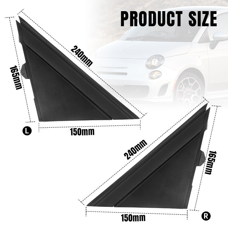 for FIAT 500 2012-2019 2PCS Front Fender Pillar Trim Mirror Corner Molding BLACK