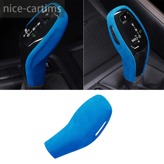 Suede Blue Interior Gear Shift Knob Cover for BMW X1 F48 X2 F47 1 Series 2020-23