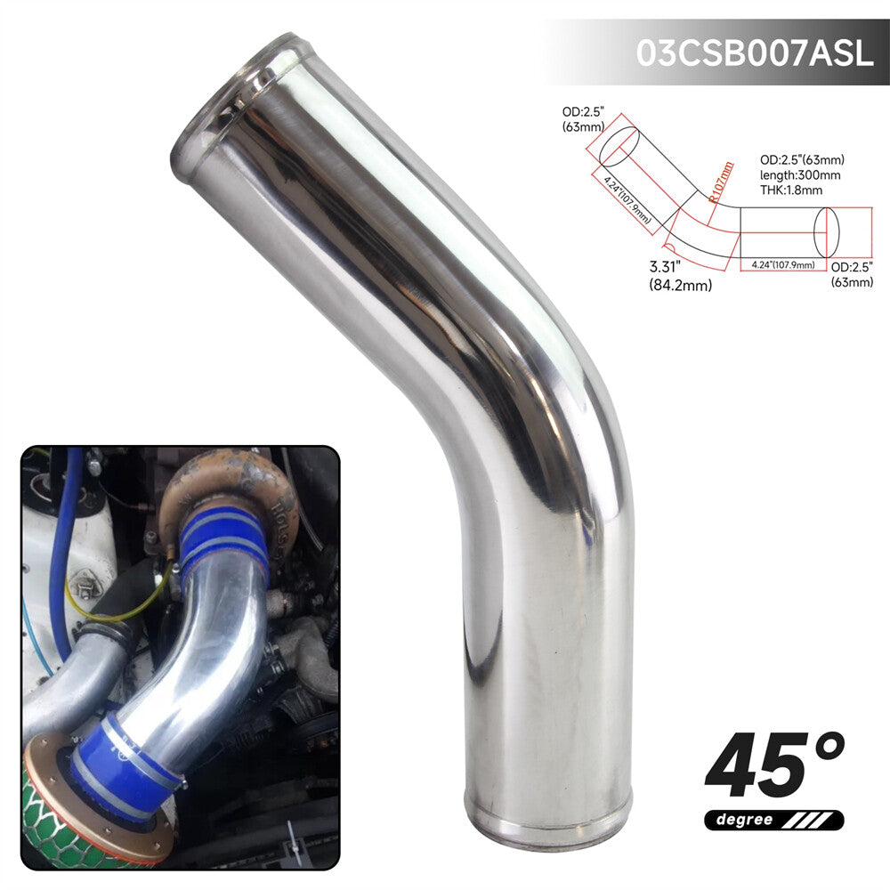 45 Degree 63mm 2.5 inch Aluminum Intercooler Intake Pipe Piping Tube Hose