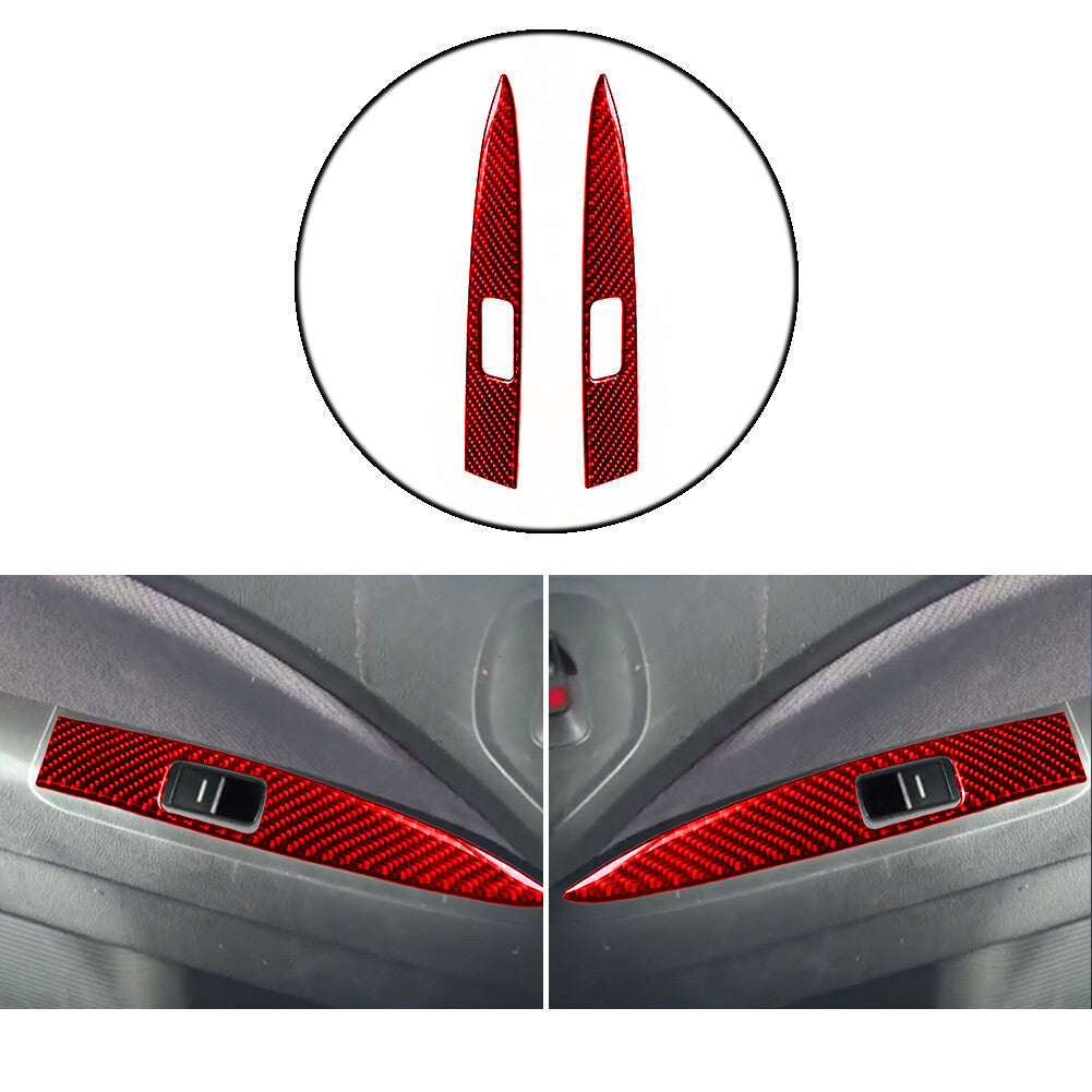 2x Red Carbon Fiber Rear Window Switch Interior Trim for Honda Odyssey 2005-2010