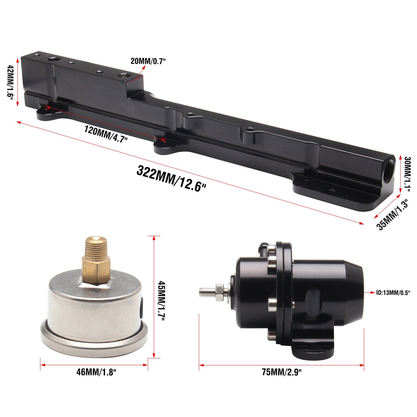 High Fuel Pressure Regulator Gauge Rail Line For B-Series B16 B18 B20 Si LS GSR