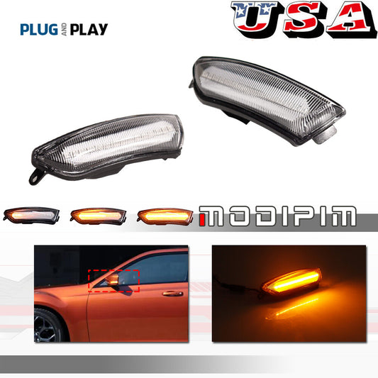 Suitable for 11-20 for Chrysler 300 Clear LED Amber Side Mirror Lights 68170149AA; 68170148AA