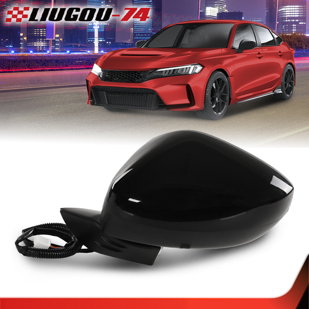 Suitable for 2022 and 2023 for Honda Civics, 3-pin power adjustment, black mirror finish, left driver's side.