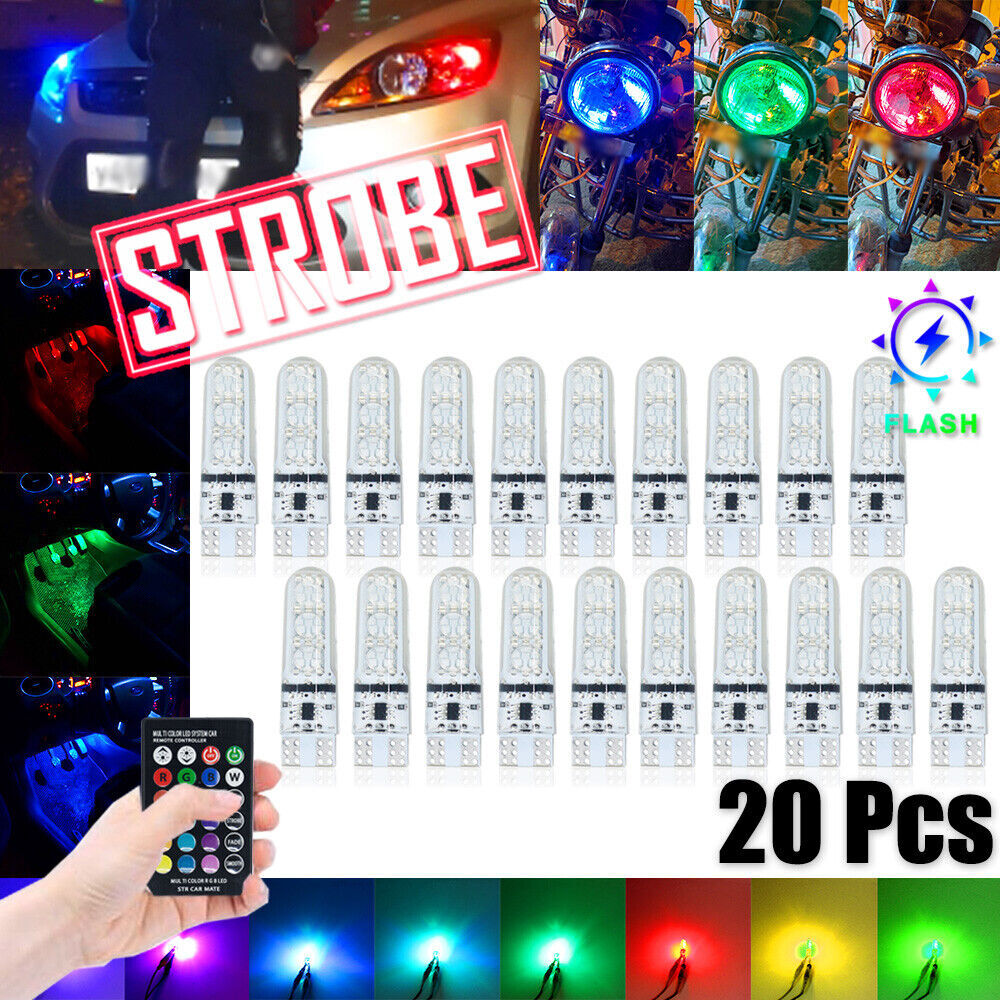20x Multi-Color RGB T10 168 194 LED Bulbs Remote Control Car Parking Lights