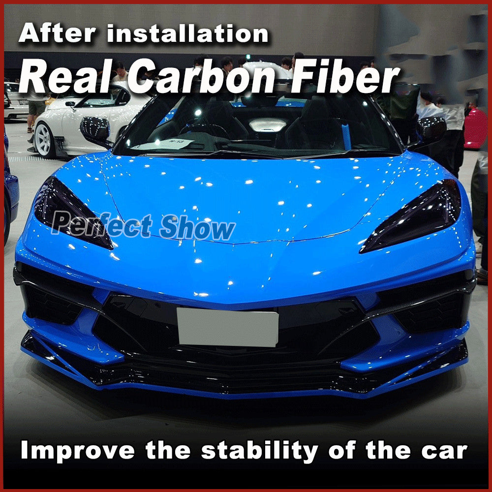 for Chevrolet for Corvette C8 Stingray 20UP REAL CARBON Front Bumper Splitters Fins
