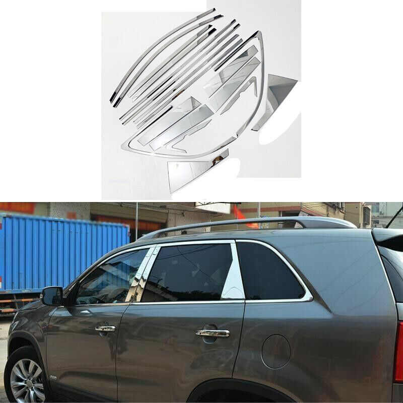 for Kia Sorento 2009-2015 Window Molding Trim Chrome Strips +Pillar Panel Covers