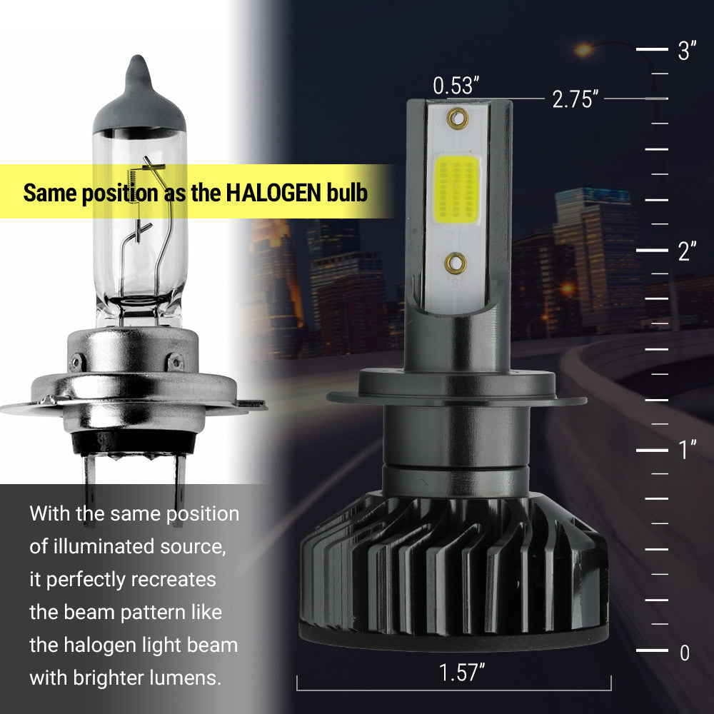 1Pair H7 LED 6000K White High/Low Beam Headlight Conversion Kit Light Bulbs
