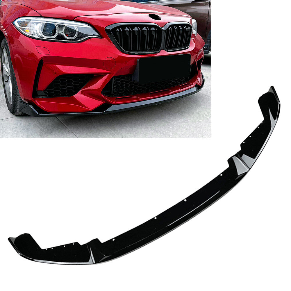 Bright Black CS Style Front Bumper Spoiler Lip for BMW F87 M2 2016-2021