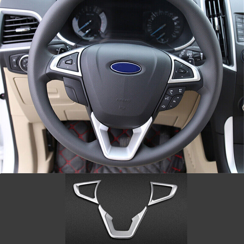 Silver Steering Wheel Frame Cover Trim for Ford Mondeo Fusion 2013-2020 ABS 3pcs