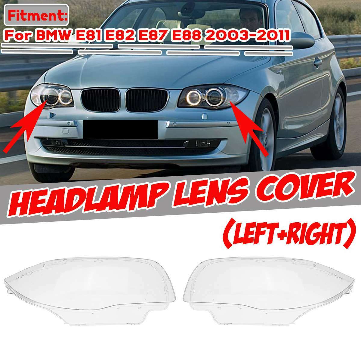 for BMW E81 E82 E87 E88 1-SERIES 1M 2003-11 Pair Headlight Cover Headlamp Lens