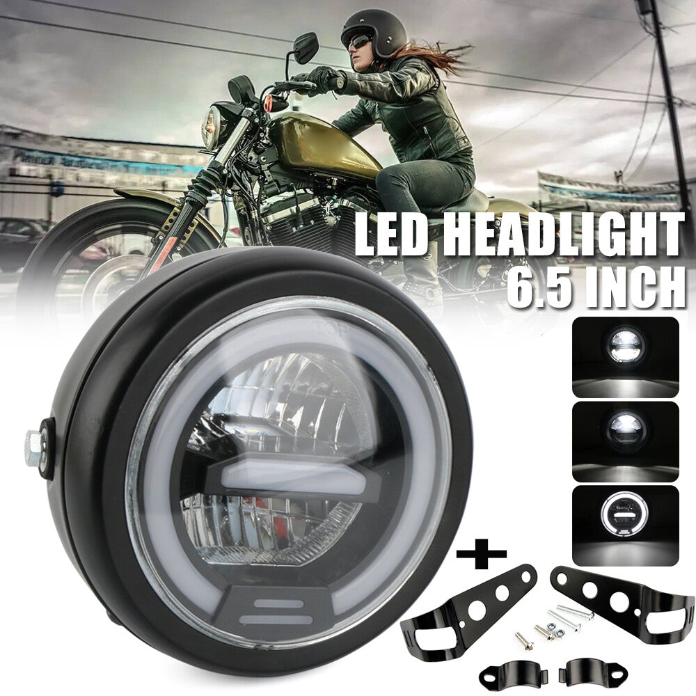6.5-inch LED High/Low Beam DRL Headlight with Mount for Cafe Racer Bobber Motorcycle