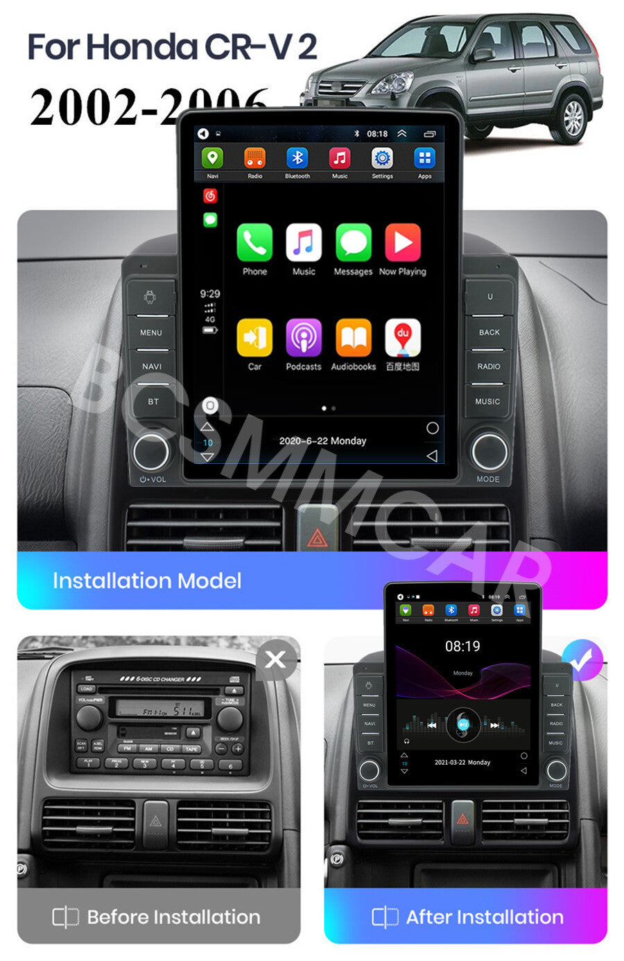 Touch Screen Car Stereo Radio Bluetooth for Carplay Fit For for Honda CR-V 2002-2006
