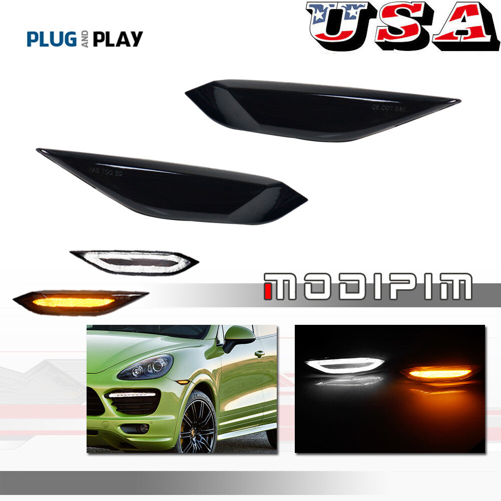 Smoke LED side marker lights for 11-14 for Porsche for Cayenne Amber turn signals White DRL