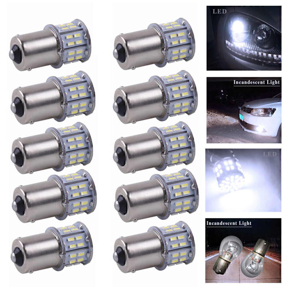 50SMD 1156 BA15S LED Tail Turn Signal Light Bulb Indicator Lamp White 10pcs