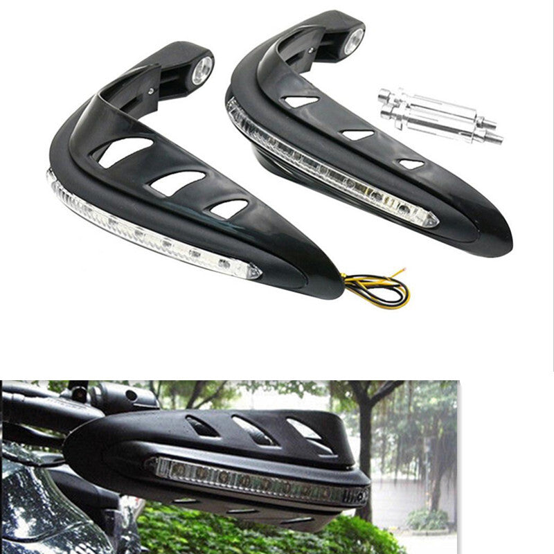 2P 7/8 22mm Motorcycle LED Handlebar Protector Cover Hand Guard White LED Light