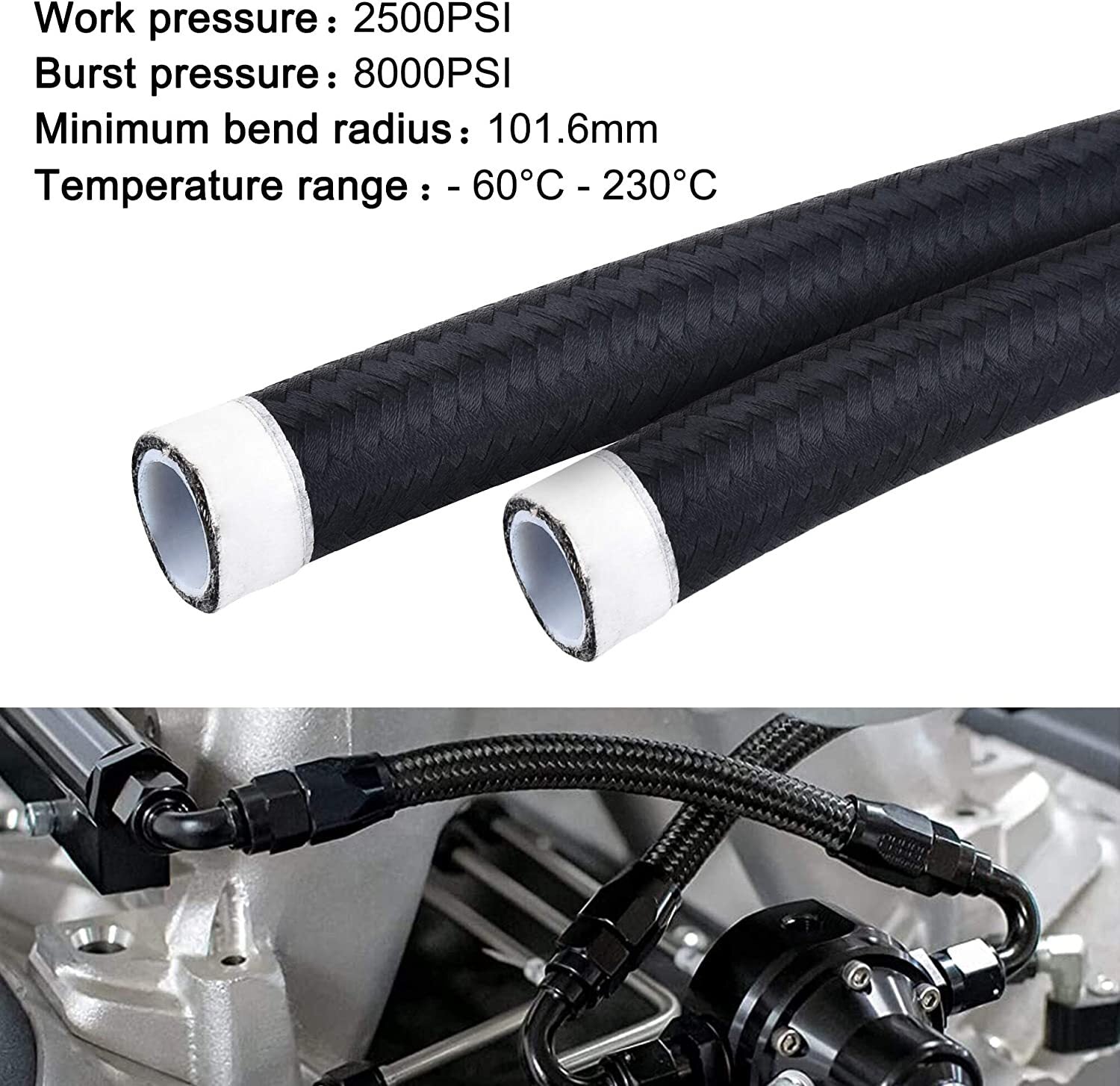 8AN Fuel Line Kit Ptfe Nylon Braided Fuel Hose Fittings and Hose Splitter Clamps