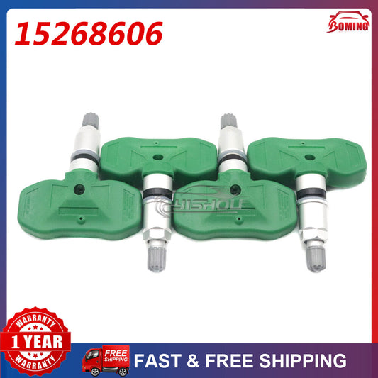 Four new green tire pressure sensors (TPMS 15268606) for GM for Cadillac CTS and for Buick for Chevrolet .