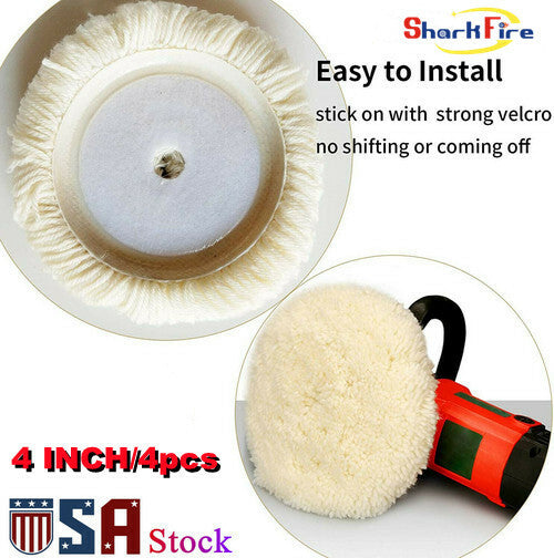 Polishing Pad Kit 4-inch 4-piece Natural Wool Hook and Loop Handle Cleaning