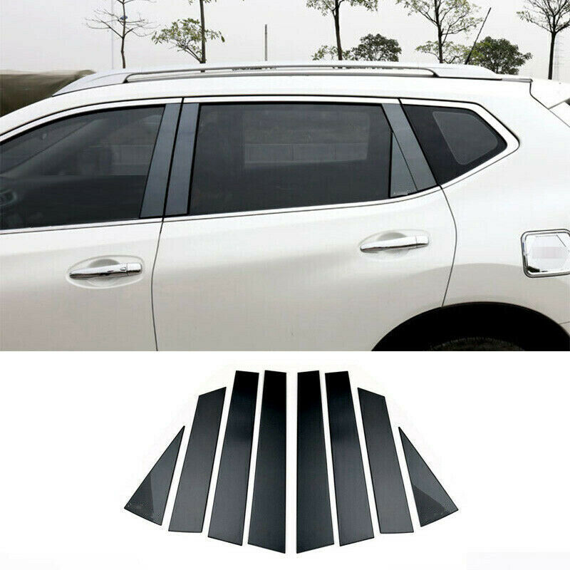 8P for Nissan Rogue 2014-2020 Black Steel Door Window BC-Pillar Posts Cover Trim