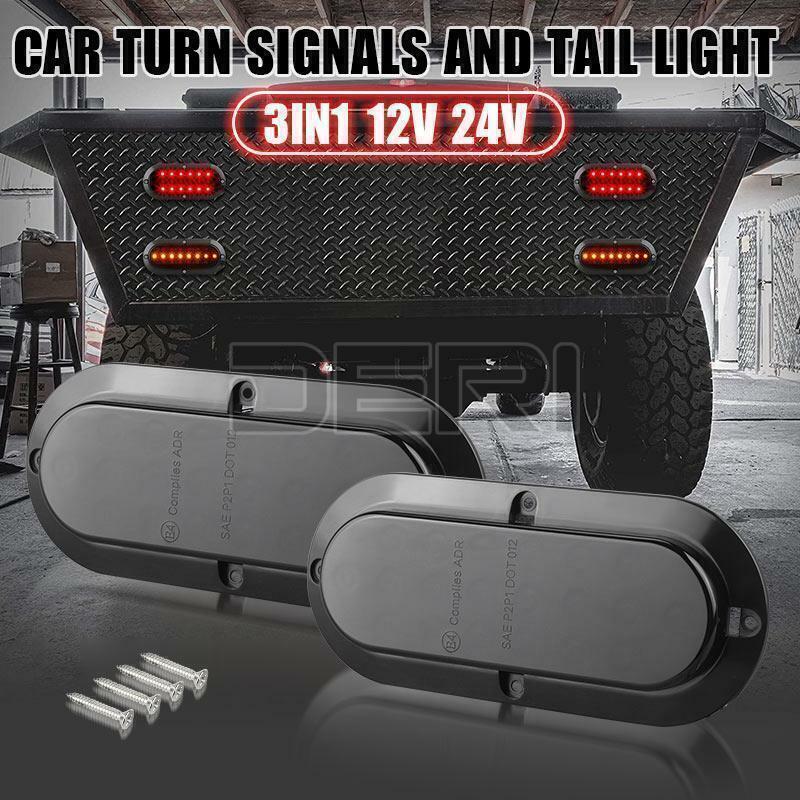 2pcs Amber+Red Oval Stop LED Turn Tail Brake Light Sequential DRL Trailer Truck