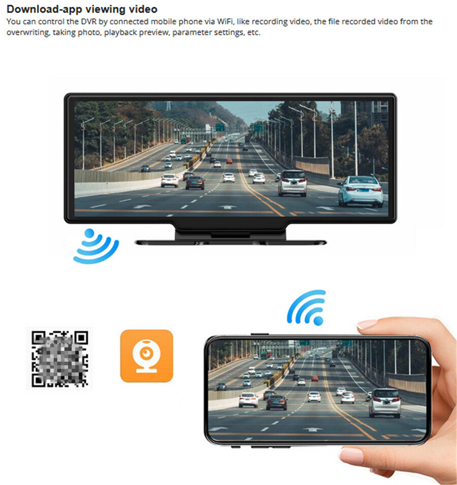 Car DVR Dash Cam Video Recorder With Carplay Android Auto Bluetooth G-Sensor