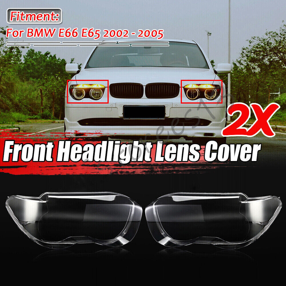 2x Front Headlight Lens Headlamp Cover Shell for BMW 7-Series E65 E66 2002-2005