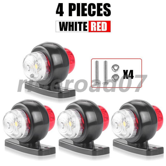4X White+Red Round LED Side Marker Light Dual Face Turn Signal For RV Truck Van