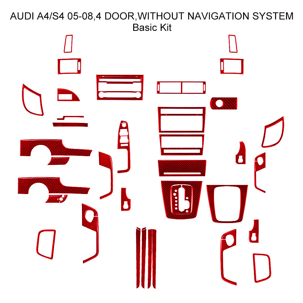 Red Carbon Fiber Full Set Interior Cover Trim Kit for Audi for A4 S4 B7 2005-2008
