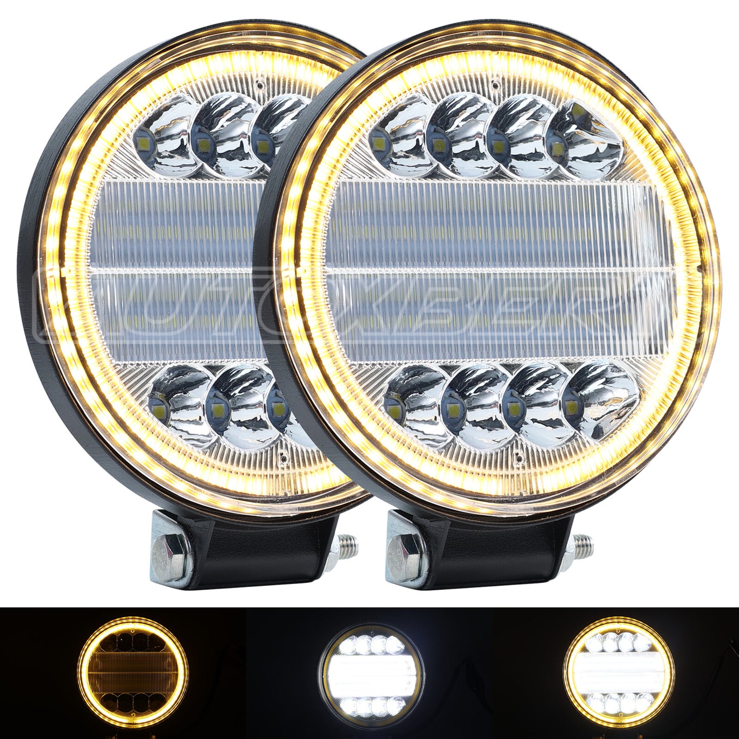 2¡Á 4Inch Round LED Work Light Bar Pods Roof Spot Lights Driving Lamp SUV Offroad