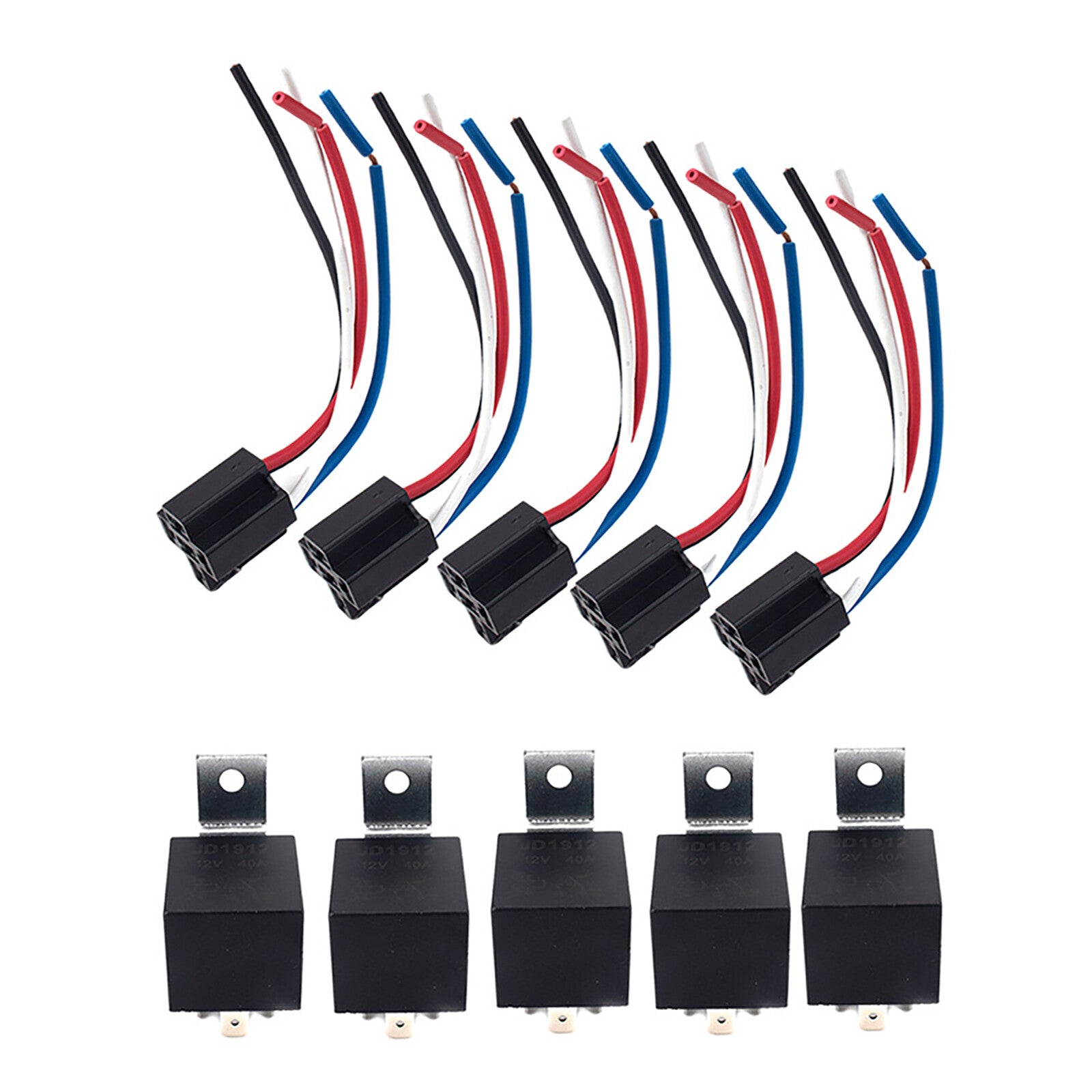 NEW 5PCS 12V 40A 5-pin SPDT Automotive Relay with Wires Harness Socket set