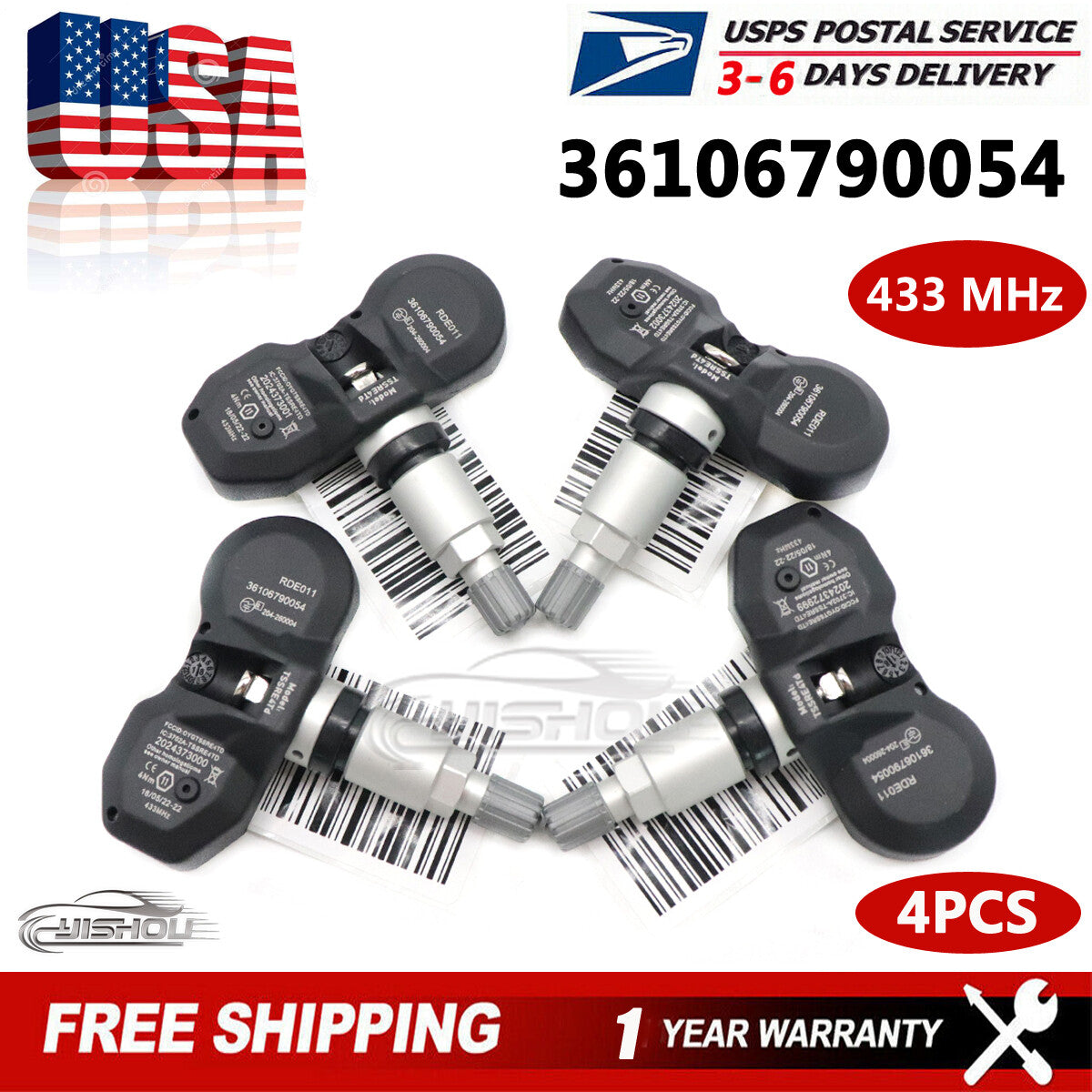 4Pcs TIRE PRESSURE SENSOR TPMS for BMW 328i 528i for Mini Cooper 36106790054 433MHz