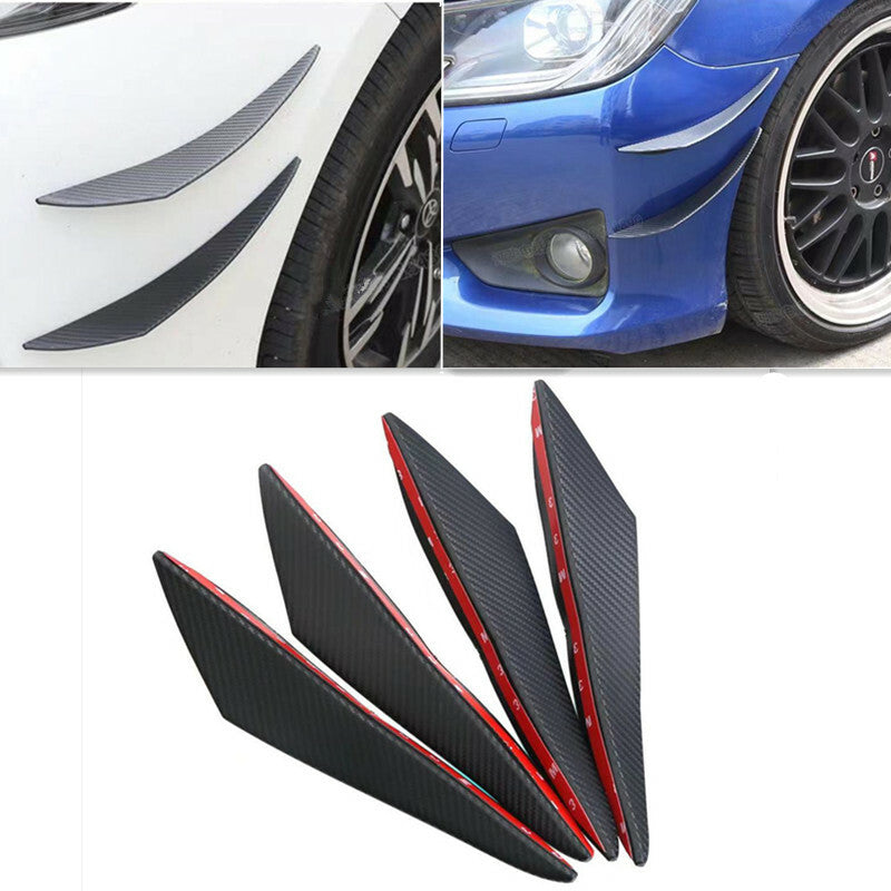 4x Car Bumper Carbon Fiber Style Fins Lip Kit Canards Splitters Anti-scratch Pad