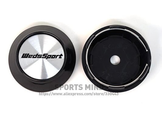 4-piece set of 68mm Weds Sport wheel caps, rim caps, center caps, badges, logos, silver TE37