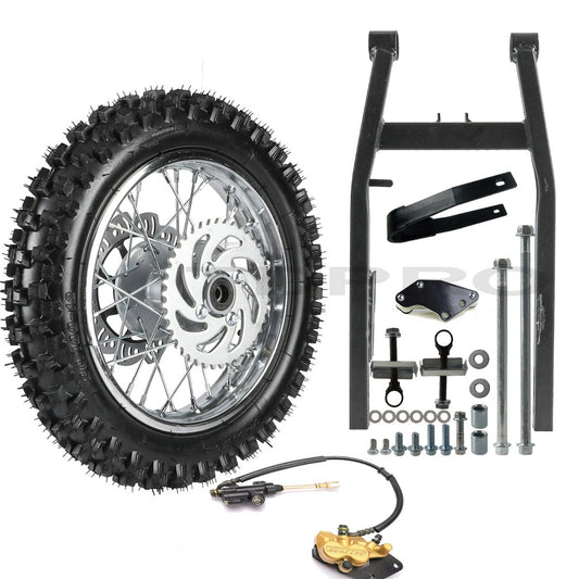 12-inch rear wheel, 80/100-12 tire, rim assembly + swingarm, dirt pit bike, CRF50 XR70