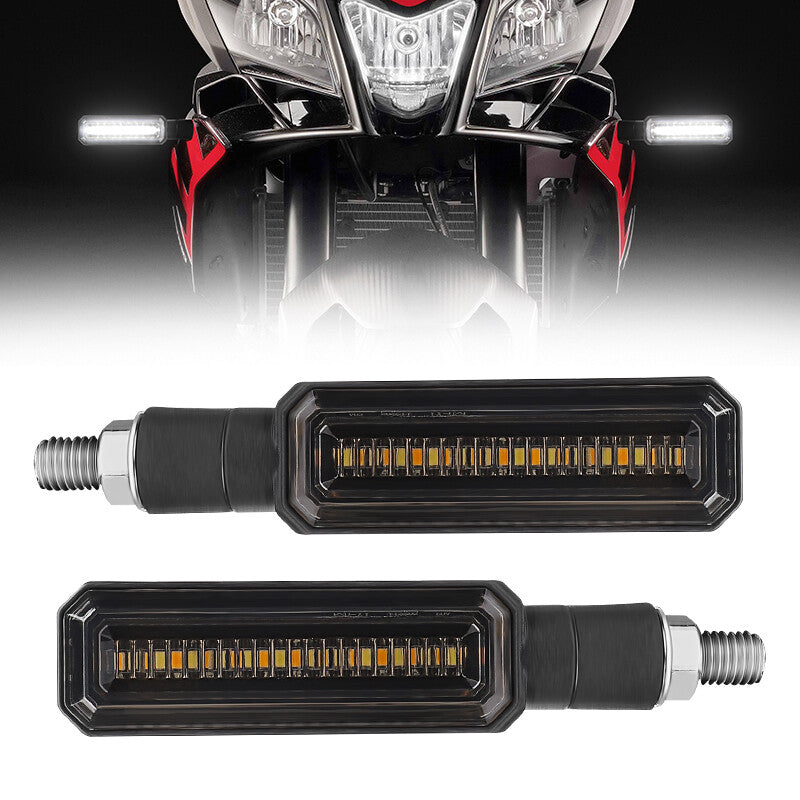 2X LED Front Motorcycle Turn Signals Indicator Amber+White Blinker Light Running
