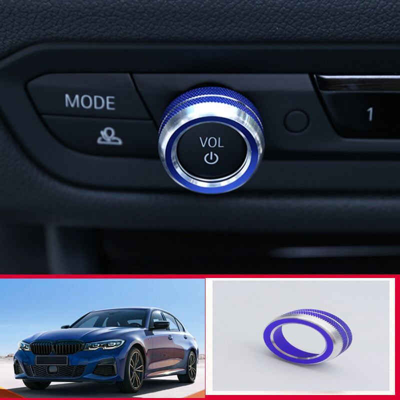 1Pcs Blue Car Volume Switch Button Ring Trim for BMW 3 Series G20 330i 2019-2020