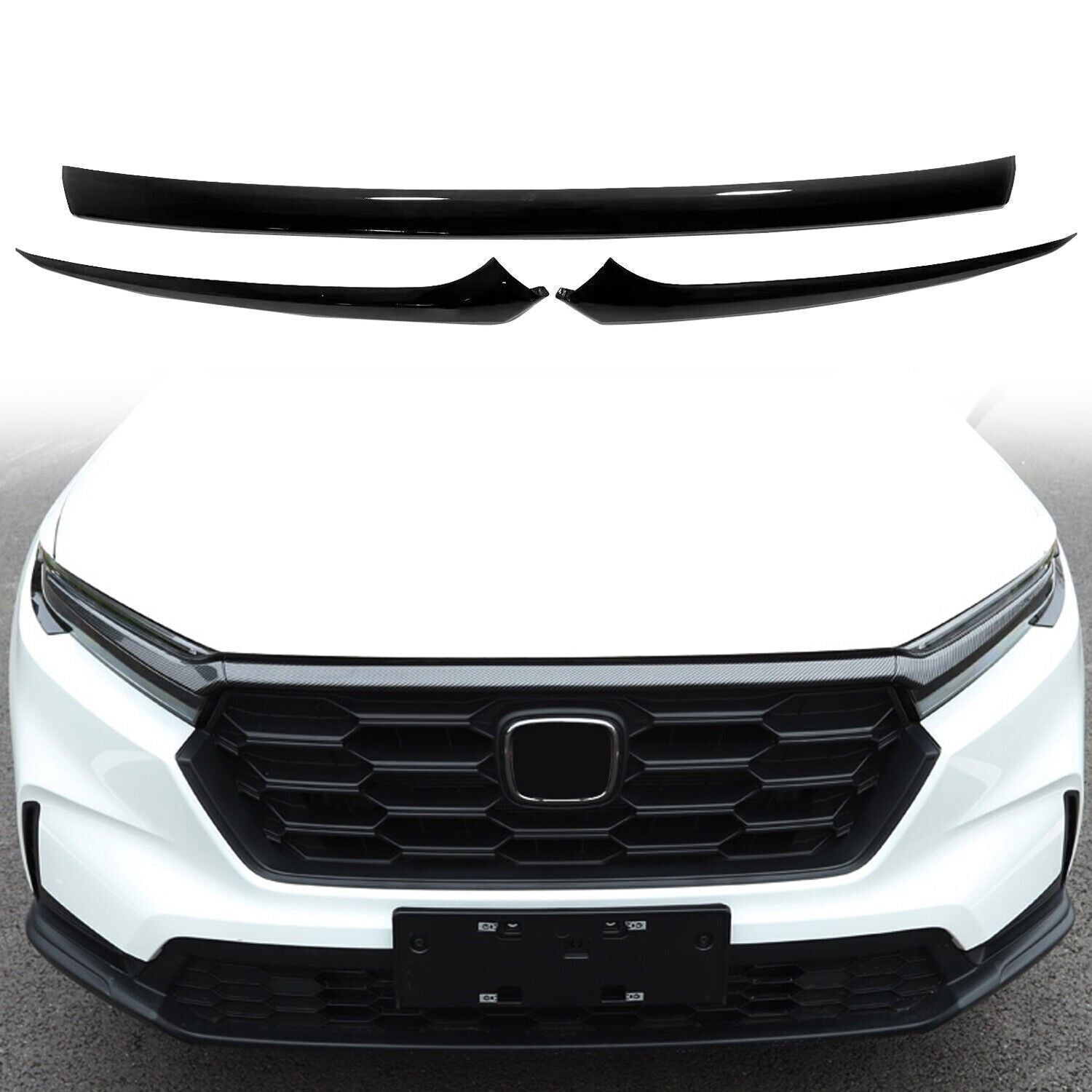 for Honda CR-V CRV 2023-2024 ABS Black Front Side Grille Stripe Cover Trim 3Pcs