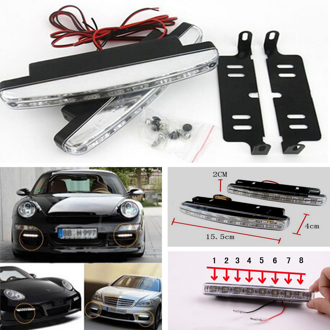 Car Auto 8 LED Daytime Running Light DRL Daylight Kit Fog Lamp Day Time Lights