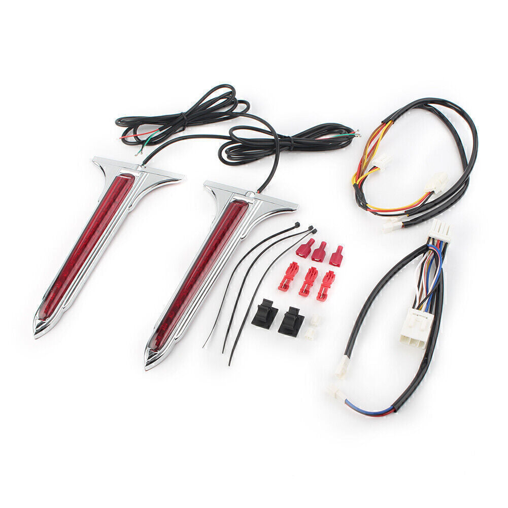 Chrome LED Rear Saddlebag Brake Tail Light Red Lens for Harley Touring Road King