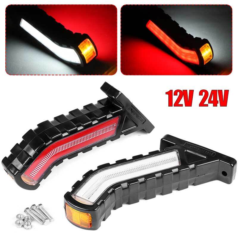 2X LED Side Marker Light Turn Signal Flowing Outline Red+Amber Truck Trailer Van