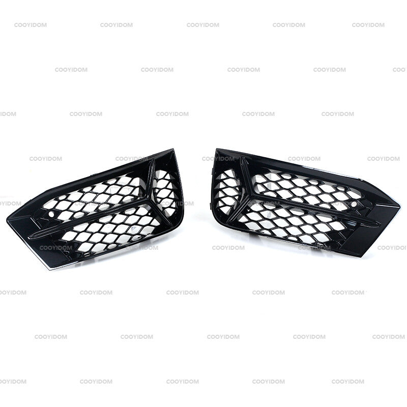 pair of fog light frames with honeycomb fog light frames in glossy black for Audi A3 2017-2020.