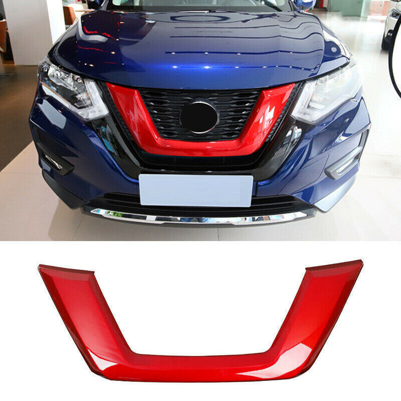 for Nissan Rogue 2017-20 Gloss Red ABS Front Center Mesh Grille Frame Cover Trim