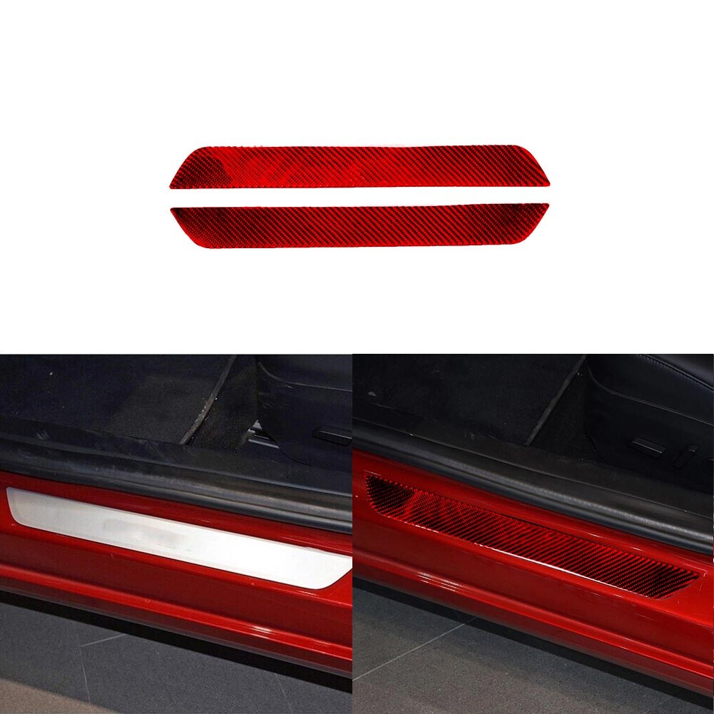 Red Carbon Fiber Front Door Sill Panel Cover Trim for Tesla Model 3/Y 2017-2022