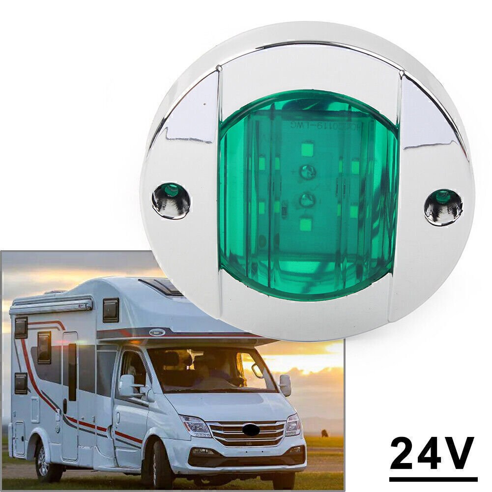 Round 24V LED Side Marker Trailer Lights For Truck Trailer RV Boat Green